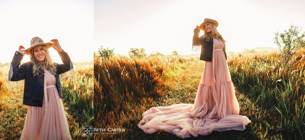 sunrise session of a mom and her daughter in beautiful gowns