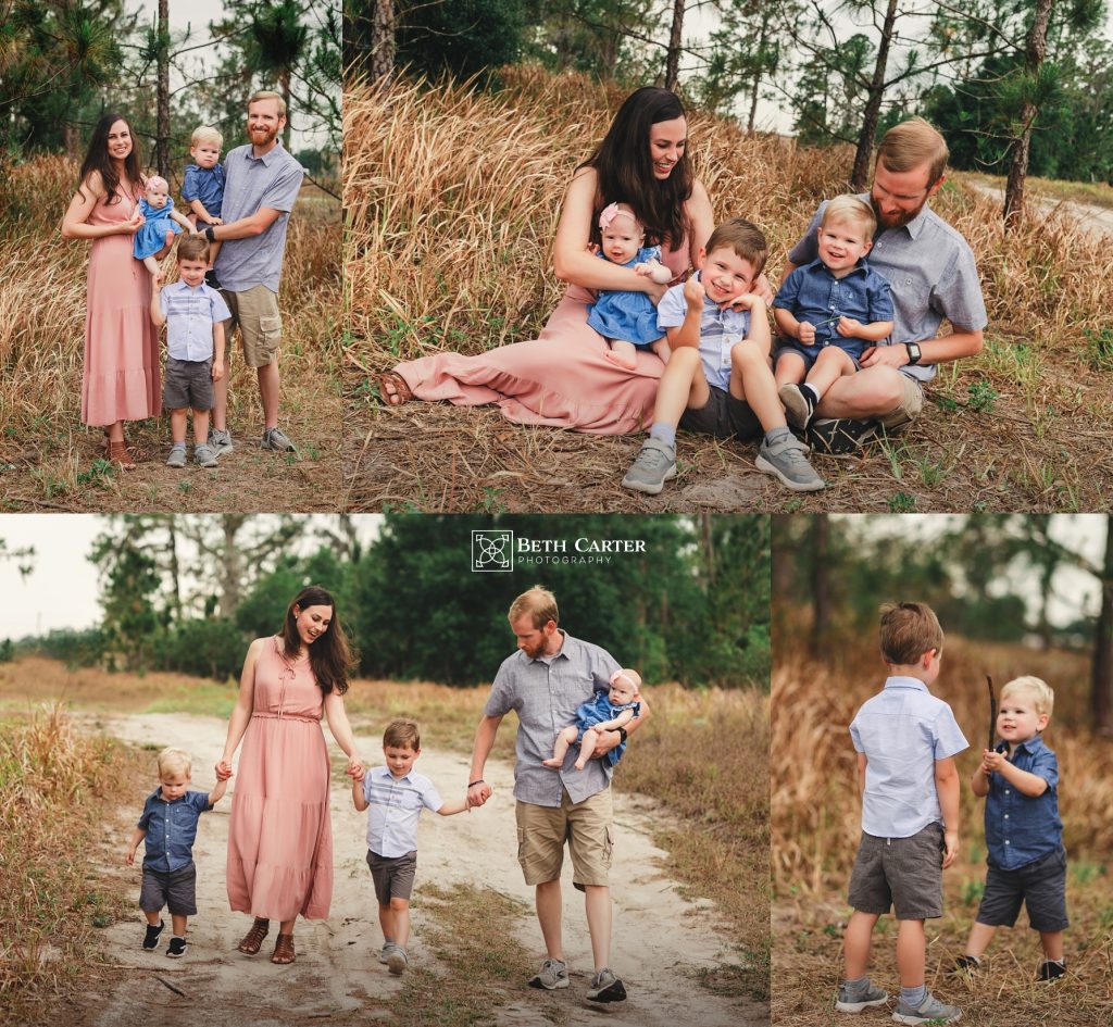 photo of family dressed for spring in a rustic setting in Bartow, FL