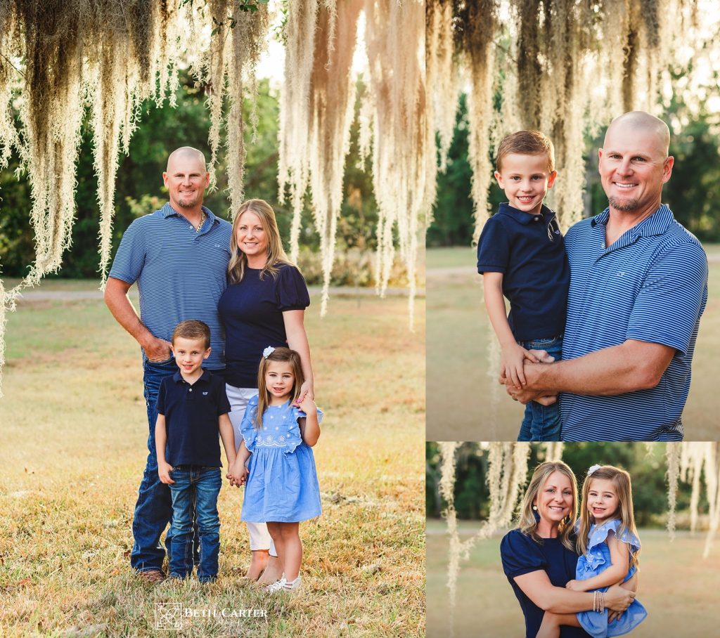 family photo taking under mossy oak in Bartow, FL