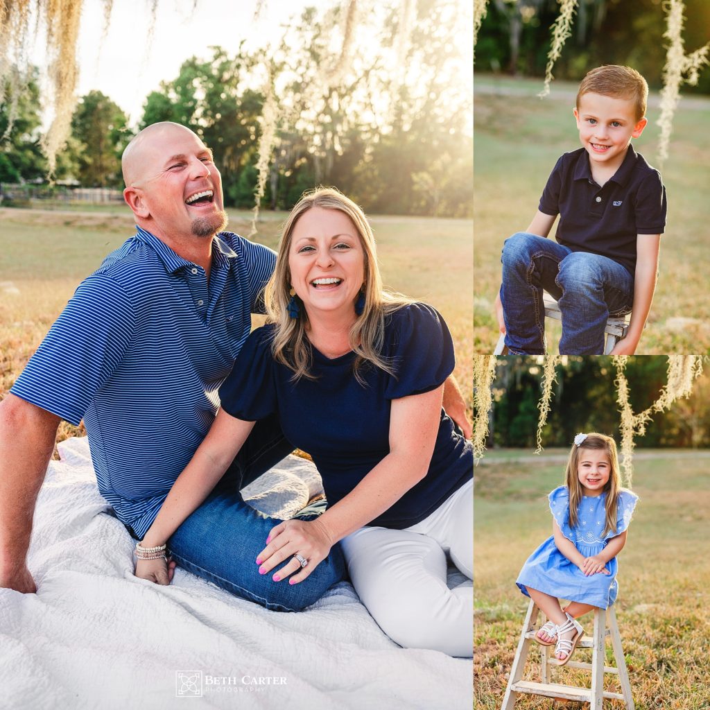 family photo taking under mossy oak in Bartow, FL